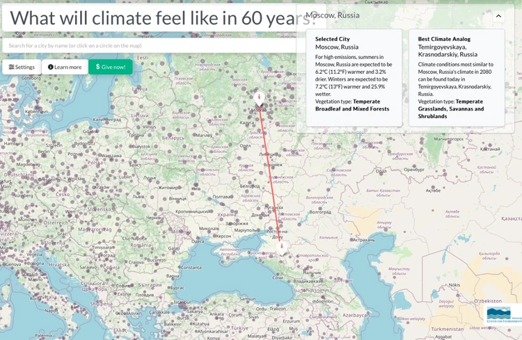 Составлена интерактивная карта погоды будущего: В Москве будет так же жарко, как в Краснодаре, а в Питере – как в Адыгее